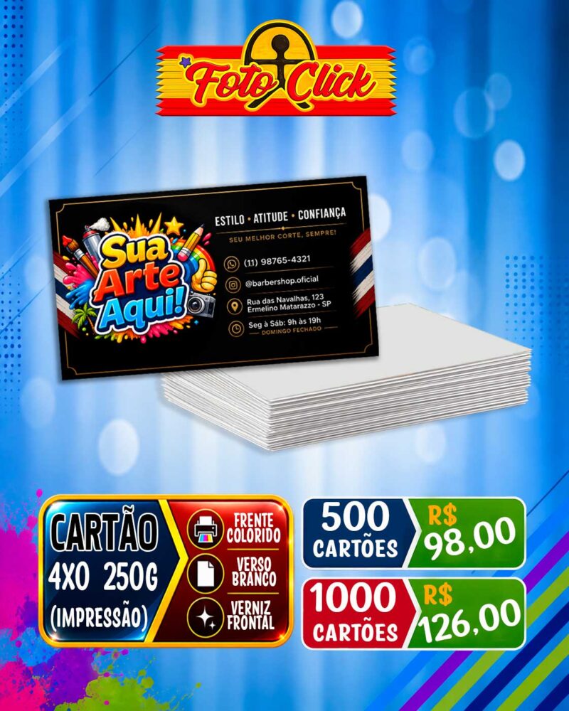 Cartão de Visita 4x0 250g Verniz Frontal