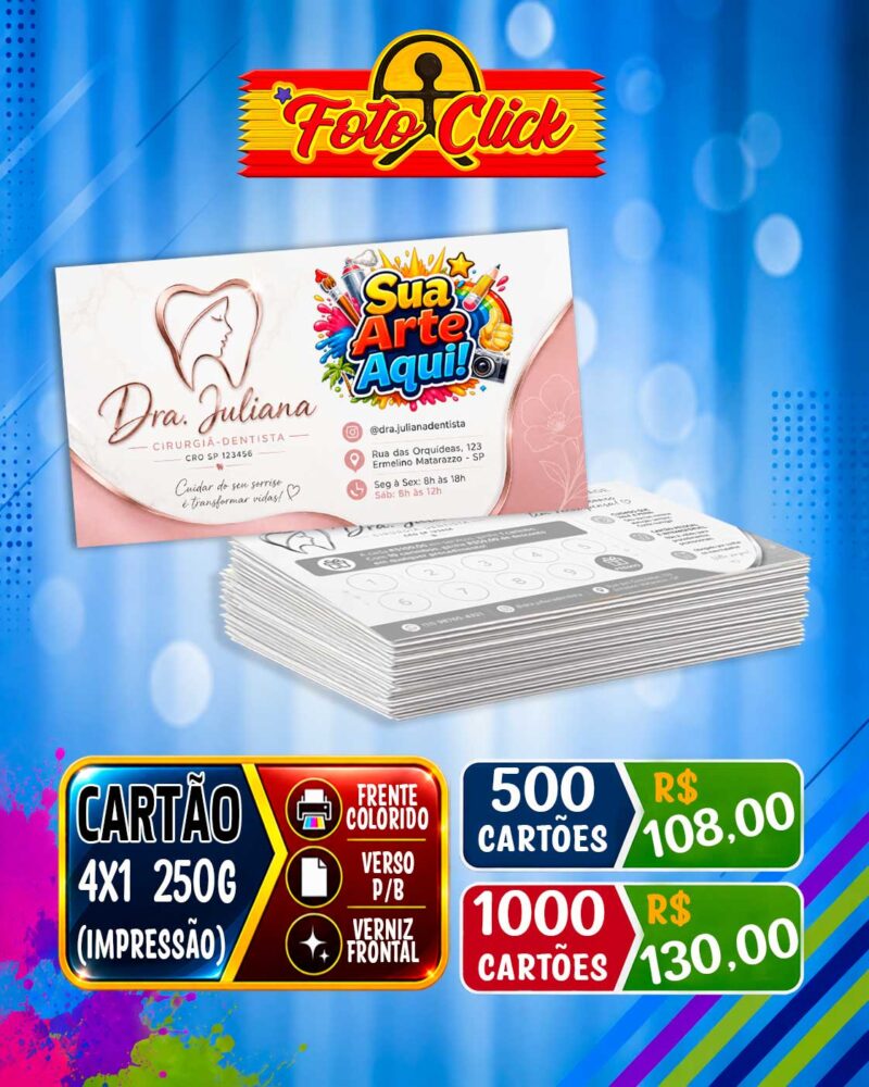Cartão de Visita 4x1 250g Verniz Frontal